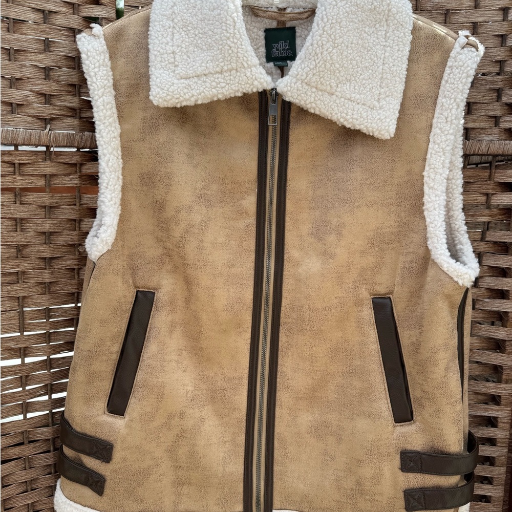Tan Sherpa-Lined Vest